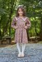 Vintage Collared Long Sleeve Brown Floral Flared Girl's Dress - 2