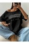 Large Size Boat Neck Brooklyn Printed Oversize 100% Cotton T-Shirt - 2
