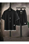 Men's New Season 100% Cotton White Detailed T-Shirt Shorts Set