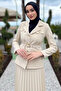 Beige Women's Belt Accessory Blazer Jacket Skirt Hijab Double Set - 2