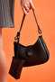 Larissa Women's Black Shoulder and Shoulder Bag with Magnet Cover Puppy Wallet - 5