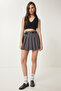 Belted Pleated Mini Woven Skirt Gray Ldw0004