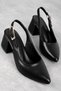 Loyalty Women's Pointed Toe Gold Belt Buckle Detailed Heeled Shoes-Black - 2