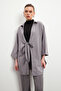 Women's Gray Binding Detailed Flam Linen Kimono - 2