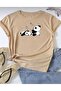 Oversize Bej Pandaciklar Printed Relaxed Fit T-Shirt Unisex