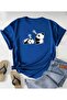 Oversize Blue Pandaciklar Printed Relaxed Fit T-Shirt Unisex