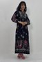 Women's Black Buttoned Placket Neckline Decent Balloon Sleeve Loose Long Dress - 4