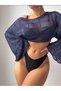 Wide Sleeve Detailed April Patterned Soft Ducked Crop-Size Knitwear Knitted Seasonal Summer Bluz