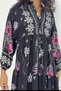 Women's Black Buttoned Placket Neckline Decent Balloon Sleeve Loose Long Dress - 5