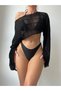 Wide Sleeve Detailed April Patterned Soft Ducked Crop-Size Knitwear Knitted Seasonal Summer Bluz - 3
