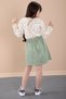 Green Floral Patterned Muslin Badi Jean Skirt Girl's Suit 20427 - 6