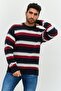 Men Crew Neck Stripe Sweater, Navy