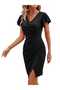 Women's Double Breasted Collar Flywheel and Gather Detailed Imported Crepe Dress - 4