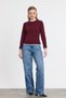 Burgundy Rib Knit Detail Long Sleeve Blouse 3011 - 2