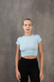 Corded Elastic Waist Crew Neck Crop Missbz2368