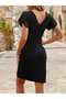 Women's Double Breasted Collar Flywheel and Gather Detailed Imported Crepe Dress - 3