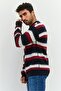 Men Crew Neck Stripe Sweater, Navy - 2
