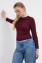 Burgundy Rib Knit Detail Long Sleeve Blouse 3011 - 3