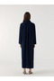 Lcw Grace Navy Blue Shirt Collar Linen Look Women's Dress - 4