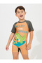 Dinosaur Print Swimsuit with Cap Set - 4