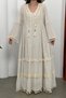 Long Sleeve Seersucker V-Neck Tassel Detailed Loose Cut Women's Dress - 7