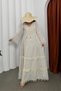 Long Sleeve Seersucker V-Neck Tassel Detailed Loose Cut Women's Dress - 6