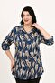 Women's Blue Patterned Cotton Viscose Plus Size Shirt - 2