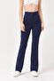 High Waist Crepe Trousers Navy Blue - 5