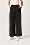 Waist Detailed Pleated Loose Fabric Trousers Black - 3