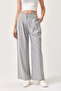 Waist Detailed Pleated Loose Fabric Trousers Gray - 5