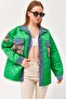 Quilted Jacket with Sleeve and Pocket Denim Detail Green - 5