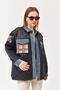 Quilted Jacket with Sleeve and Pocket Denim Detail Black