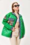 Quilted Jacket with Sleeve and Pocket Denim Detail Green - 4