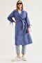 Lace-Up Trench Coat with Tunnel Ankle Blue