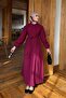 Burgundy Dress with Half Buttons and Elastic Waist - 3