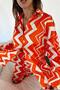 Women's Patterned Spanish Leg Shirt Pants Orange Satin Suit - 4