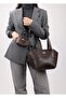 Women's Chain Mini Bag with Charm Detail, Brown Large Size Hand and Shoulder Bag Twin - 6
