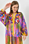 Magnifying Collar and Button Floral Print Midi Dress - Balloon Sleeve, Wide Flared 3412 - 2