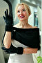 Black Velvet Furry Gloves and Short Brooch Fur Combination - 2