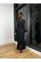 Chiffon Draped Slit Stand Collar Dress - 3