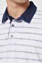 Matty Men's 100% Cotton Denim Collar T-Shirt White Striped - 4