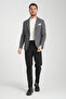 Tadic Men's Dark Gray Patterned Stretch Fabric Slim Fit Bag Pocket Half Lining 4 Season Blazer Jacket - 7