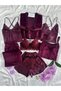Plum Boxed 8 Piece Giant Velvet Pajamas Satin Nightgown Dressing Gown Underwear Dowry Set