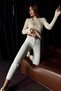 A188501 Women's Thread Detailed Jean Pants Ecru High Waist Mom Jeans Slim Leg Jeans - 6