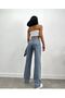 Zero Max Power Lycra Women's Blue Snow Wash High Waist Loose Leg Loose Jeans - 4