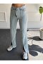Ice blue palazzo jeans with slits - 3