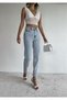 High Waist Lycra Jeans - Snow Blue Mom Jeans, Women Boyfriend (Buy 1 Size Larger) - 2