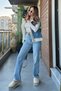 By-6519 Sorry High Waist Straight Jean Light Blue New Stone Boyfriend Wide Leg Jeans - 3