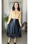 Lace Detail Belted Zippered Faux Leather Midi Skirt - 4