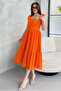 Women's Orange Scallop Brode Lined Strap Dress - 3